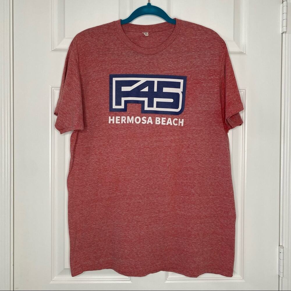 F45 Fitness Mens Hermosa Beach Nutrishop Red Heather T-Shirt Size Large